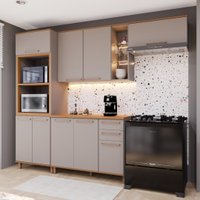 Armário de Cozinha Modulada Compacta Fidelitá Berlim 4 Peças 270cm 9 Portas 2 Gavetas Com Tampo Camurça/Freijó.