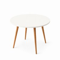 Mesa Jantar Sofia Redonda 80cm Branco Plus 18mm Pés de Madeira Natural Marin