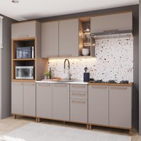 Armário de Cozinha Modulada Completa Fidelitá Berlim 5 Peças 270cm 11 Portas 2 Gavetas Sem Tampo Camurça/Freijó