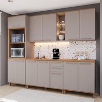 Armário de Cozinha Modulada Completa Fidelitá Berlim 5 Peças 270cm 12 Portas 2 Gavetas Com Tampo Camurça/Freijó.