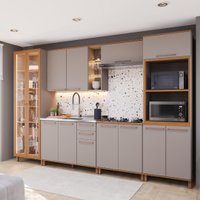 Armário de Cozinha Modulada Completa Fidelitá Berlim 6 Peças 340cm 13 Portas 3 Gavetas Sem Tampo Camurça/Freijó