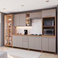 Armário de Cozinha Modulada Completa Fidelitá Berlim 6 Peças 340cm 13 Portas 3 Gavetas Com Tampo Camurça/Freijó