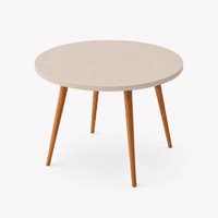 Mesa Jantar Sofia Redonda 80cm Linho Fendi 18mm Pés de Madeira Natural Marin