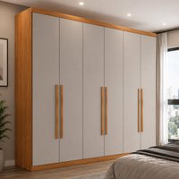 Guarda-roupa Casal 100% MDF com 6 Portas e 6 Gavetas 273cm Multimóveis CR35508 Madeirado/Off White