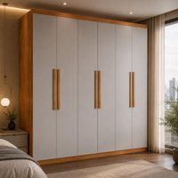 Guarda-roupa Casal 100% MDF com 6 Portas e 2 Gavetas 180cm Multimóveis CR35506 Madeirado/Off White