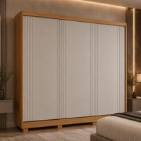 Guarda-roupa Casal 100% MDF 3 Portas de Correr 4 Gavetas com Pés 182cm Multimóveis CR35538 Madeirado/Off White