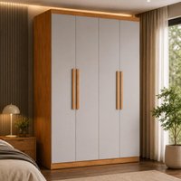 Guarda-roupa Solteiro 100% MDF 4 Portas e 2 Gavetas Multimóveis CR35504 Madeirado/Off White