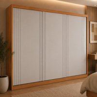 Guarda-roupa Casal 100% MDF com 3 Portas de Correr e 2 Gavetas 182cm Multimóveis CR35534 Madeirado/Off White