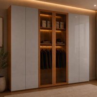 Guarda-roupa Casal 100% MDF c/Vidro 6 Portas e 6 Gavetas 273cm Multimóveis CR35540 Madeirado/Off White