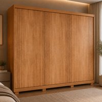 Guarda-roupa Casal 100% MDF 3 Portas de Correr 2 Gavetas com Pés 182cm Multimóveis CR35535 Madeirado