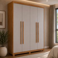 Guarda-roupa Solteiro 100% MDF 4 Portas e 2 Gavetas com Pés Multimóveis CR35519 Madeirado/Off White