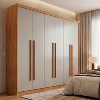Guarda-roupa Casal 100% MDF com 6 Portas e 2 Gavetas 180cm Multimóveis CR35516 Madeirado/Off White