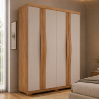 Guarda-roupa Solteiro 100% MDF 4 Portas e 2 Gavetas com Pés Multimóveis CR35521 Madeirado/Off White