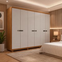 Guarda-roupa Casal 100% MDF 6 Portas e 6 Gavetas com Pés 273cm Multimóveis CR35545 Madeirado/Off White