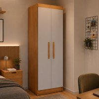 Guarda-roupa Solteiro 100% MDF com 2 Portas Multimóveis CR35514 Madeirado/Off White