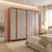 Guarda-roupa Casal 100% MDF 6 Portas e 2 Gavetas com Pés 180cm Multimóveis CR35547 Madeirado/Off White