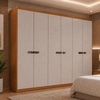 Guarda-roupa Casal 100% MDF com 6 Portas e 6 Gavetas 273cm Multimóveis CR35541 Madeirado/Off White