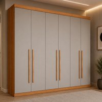 Guarda-roupa Casal 100% MDF com 6 Portas e 4 Gavetas 220cm Multimóveis CR35510 Madeirado/Off White