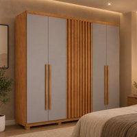 Guarda-roupa Casal 100% MDF 6 Portas e 4 Gavetas com Pés 220cm Multimóveis CR35526 Madeirado/Off White