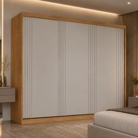 Guarda-roupa Casal 100% MDF com 3 Portas de Correr e 4 Gavetas 182cm Multimóveis CR35537 Madeirado/Off White