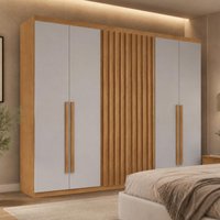 Guarda-roupa Casal 100% MDF com 6 Portas e 4 Gavetas 220cm Multimóveis CR35524 Madeirado/Off White