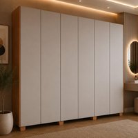 Guarda-roupa Casal 100% MDF 6 Portas e 6 Gavetas com Pés 273cm Multimóveis CR35533 Madeirado/Off White