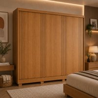 Guarda-roupa Casal 100% MDF 3 Portas de Correr 4 Gavetas com Pés 182cm Multimóveis CR35538 Madeirado