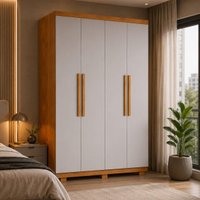 Guarda-roupa Solteiro 100% MDF 4 Portas e 2 Gavetas com Pés Multimóveis CR35505 Madeirado/Off White