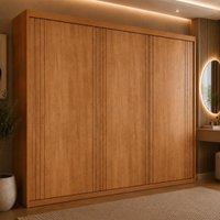 Guarda-roupa Casal 100% MDF com 3 Portas de Correr e 2 Gavetas 182cm Multimóveis CR35534 Madeirado