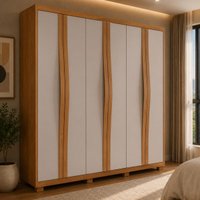 Guarda-roupa Casal 100% MDF 6 Portas e 2 Gavetas com Pés 180cm Multimóveis CR35520 Madeirado/Off White