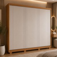 Guarda-roupa Casal 100% MDF 3 Portas de Correr 2 Gavetas com Pés 182cm Multimóveis CR35535 Madeirado/Off White