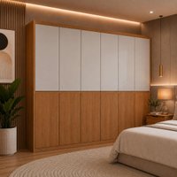Guarda-roupa Casal 100% MDF com 6 Portas e 4 Gavetas 220cm Multimóveis CR35542 Madeirado/Off White/Madeirado