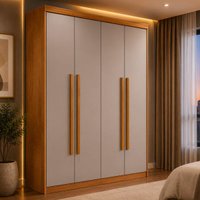 Guarda-roupa Solteiro 100% MDF com 4 Portas e 2 Gavetas Multimóveis CR35517 Madeirado/Off White