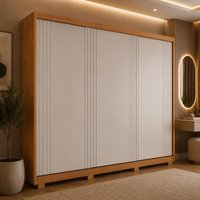 Guarda-roupa Casal 100% MDF com 3 Portas de Correr e Pés 182cm Multimóveis CR35532 Madeirado/Off White