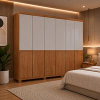 Guarda-roupa Casal 100% MDF 6 Portas e 4 Gavetas com Pés 220cm Multimóveis CR35544 Madeirado/Off White/Madeirado
