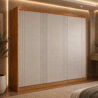 Guarda-roupa Casal 100% MDF com 3 Portas de Correr 182cm Multimóveis CR35529 Madeirado/Off White
