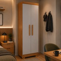 Guarda-roupa Solteiro 100% MDF com 2 Portas e Pés Multimóveis CR35515 Madeirado/Off White