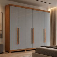 Guarda-roupa Casal 100% MDF 6 Portas e 4 Gavetas com Pés 220cm Multimóveis CR35511 Madeirado/Off White