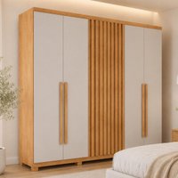 Guarda-roupa Casal 100% MDF 6 Portas e 2 Gavetas com Pés 180cm Multimóveis CR35527 Madeirado/Off White