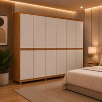 Guarda-roupa Casal 100% MDF 6 Portas e 4 Gavetas com Pés 220cm Multimóveis CR35544 Madeirado/Off White