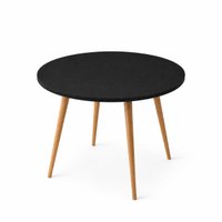 Mesa Jantar Sofia Redonda 80cm Preto Trama 18mm Pés de Madeira Natural Marin