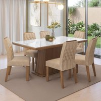 Conjunto Sala de Jantar Tampo de Vidro 6 Cadeiras Rustic/Branco/Imperial Colmar Madesa