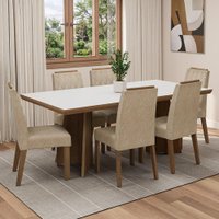 Conjunto Sala de Jantar Tampo de Madeira 6 Cadeiras Rustic/Branco/Imperial Sarlat Madesa