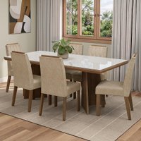 Conjunto Sala de Jantar Tampo de Vidro 6 Cadeiras Rustic/Branco/Imperial Pienza Madesa