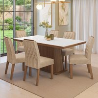 Conjunto Sala de Jantar Tampo de Madeira 6 Cadeiras Rustic/Branco/Imperial Assis Madesa
