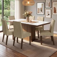 Conjunto Sala de Jantar Tampo de Vidro 6 Cadeiras Rustic/Branco/Imperial Dinan Madesa