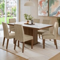 Conjunto Sala de Jantar Tampo de Vidro 6 Cadeiras Rustic/Branco/Imperial Alba Madesa