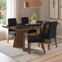 Conjunto Sala de Jantar Tampo de Vidro 4 Cadeiras Rustic/Preto/Oxford Todi Madesa