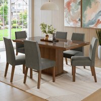 Conjunto Sala de Jantar Tampo de Vidro 6 Cadeiras Rustic/Silver Alba Madesa