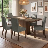 Conjunto Sala de Jantar Tampo de Vidro 6 Cadeiras Rustic/Silver Dinan Madesa